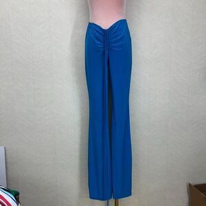Tresser Stretch Blue Ruched Tie-Front Wide Leg Pants Womens Size Medium